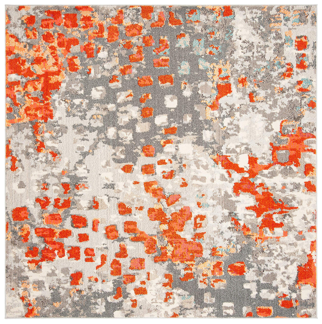 Safavieh Madison Collection 5' Square Grey/Orange Mad425H Boho Abstract Distressed Non-Shedding Living Room Bedroom Area Rug