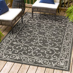 Jonathan Y Smb106G-9 Charleston Vintage Filigree Textured Weave Indoor Outdoor Area-Rug Classic Coastal Easy-Cleaning Bedroom Kitchen Backyard Patio Non Shedding, 9 X 12, Black/Gray