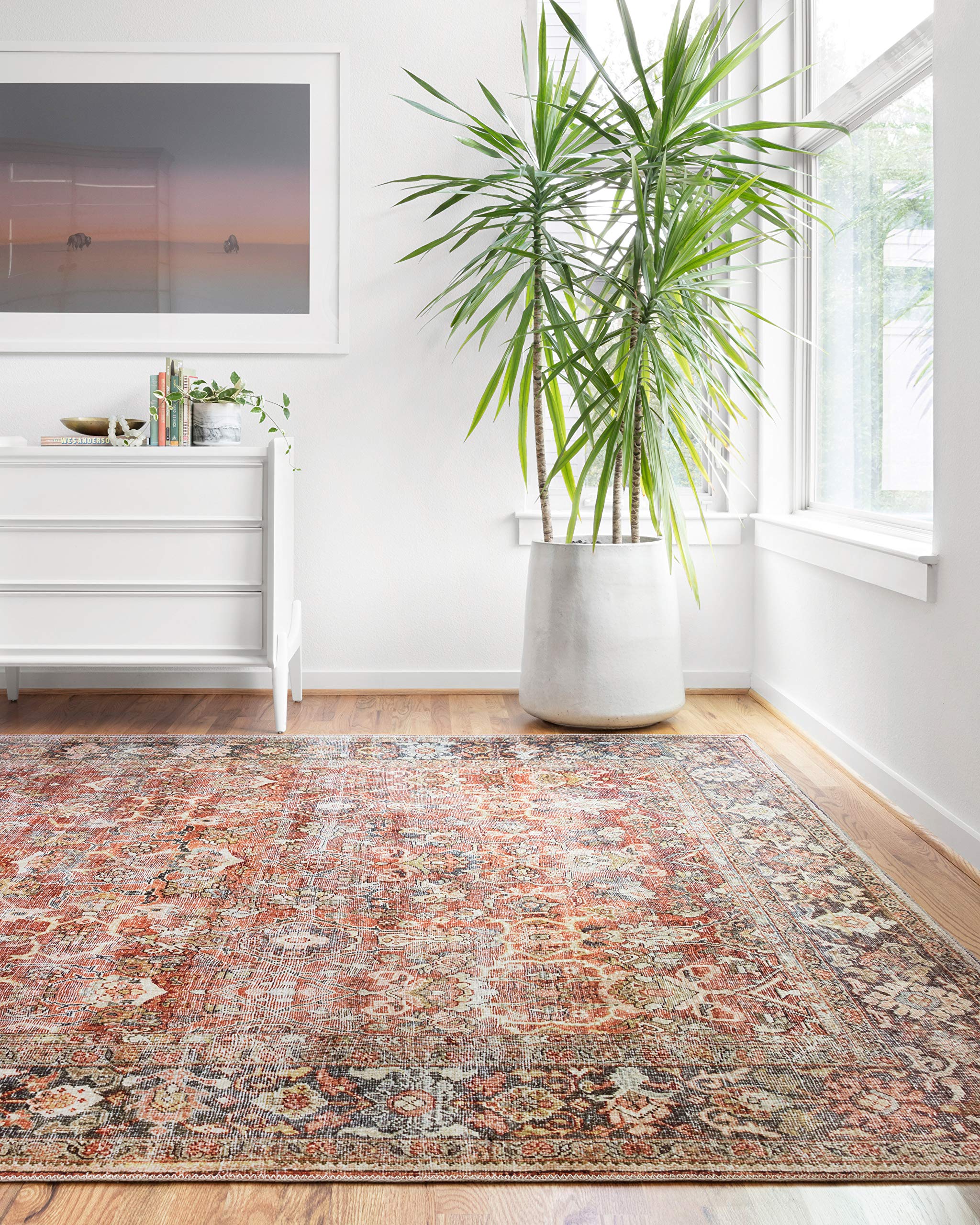 Loloi LAYLA Collection, LAY-02, Spice/Marine, 5-0 x 7-6, 13 Thick, Area Rug, Soft, Durable, Vintage Inspired, Distressed, Low 