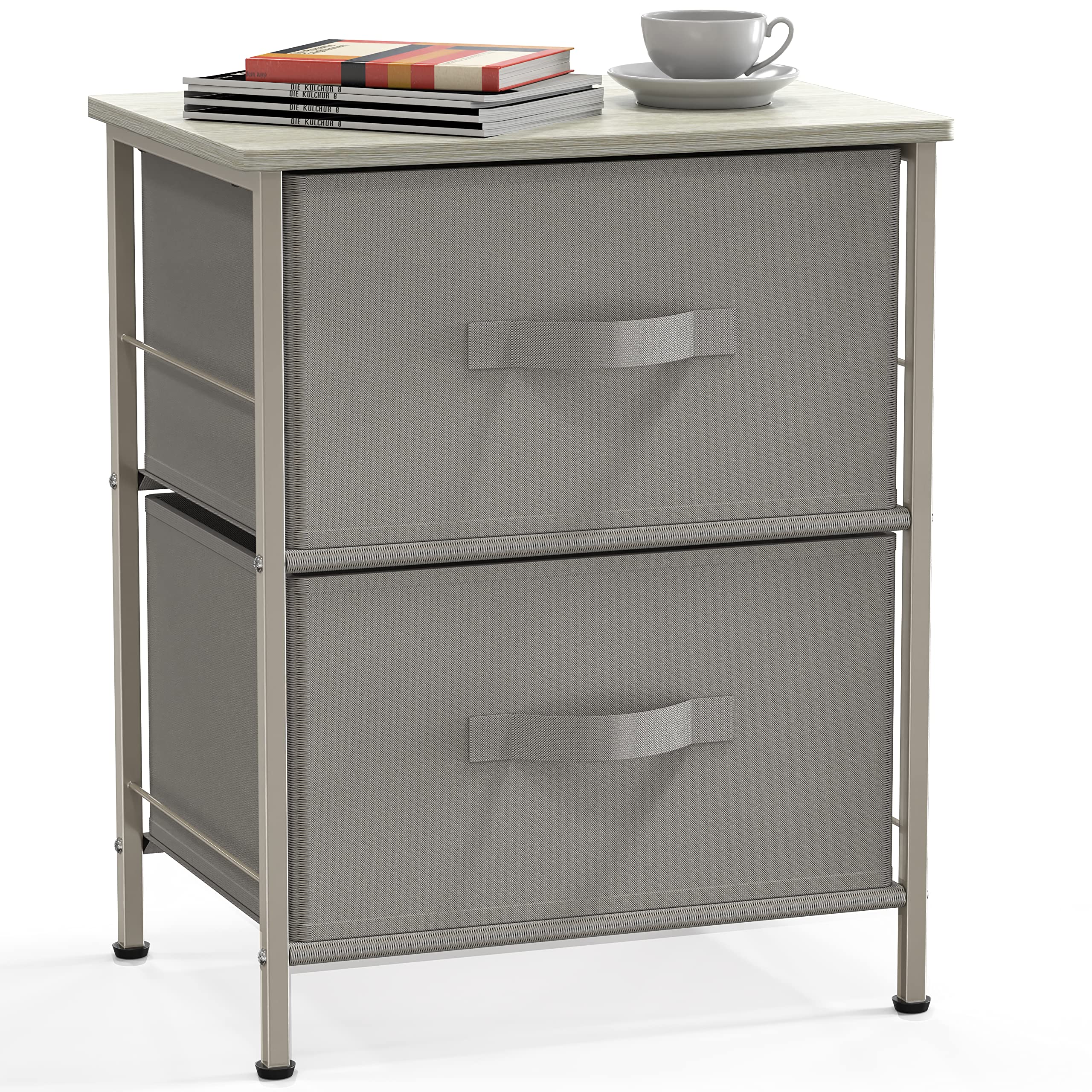 Simple Houseware Night Stands Dresser for Bedroom 2-Tier Organizer Drawer Storage Tower, Grey