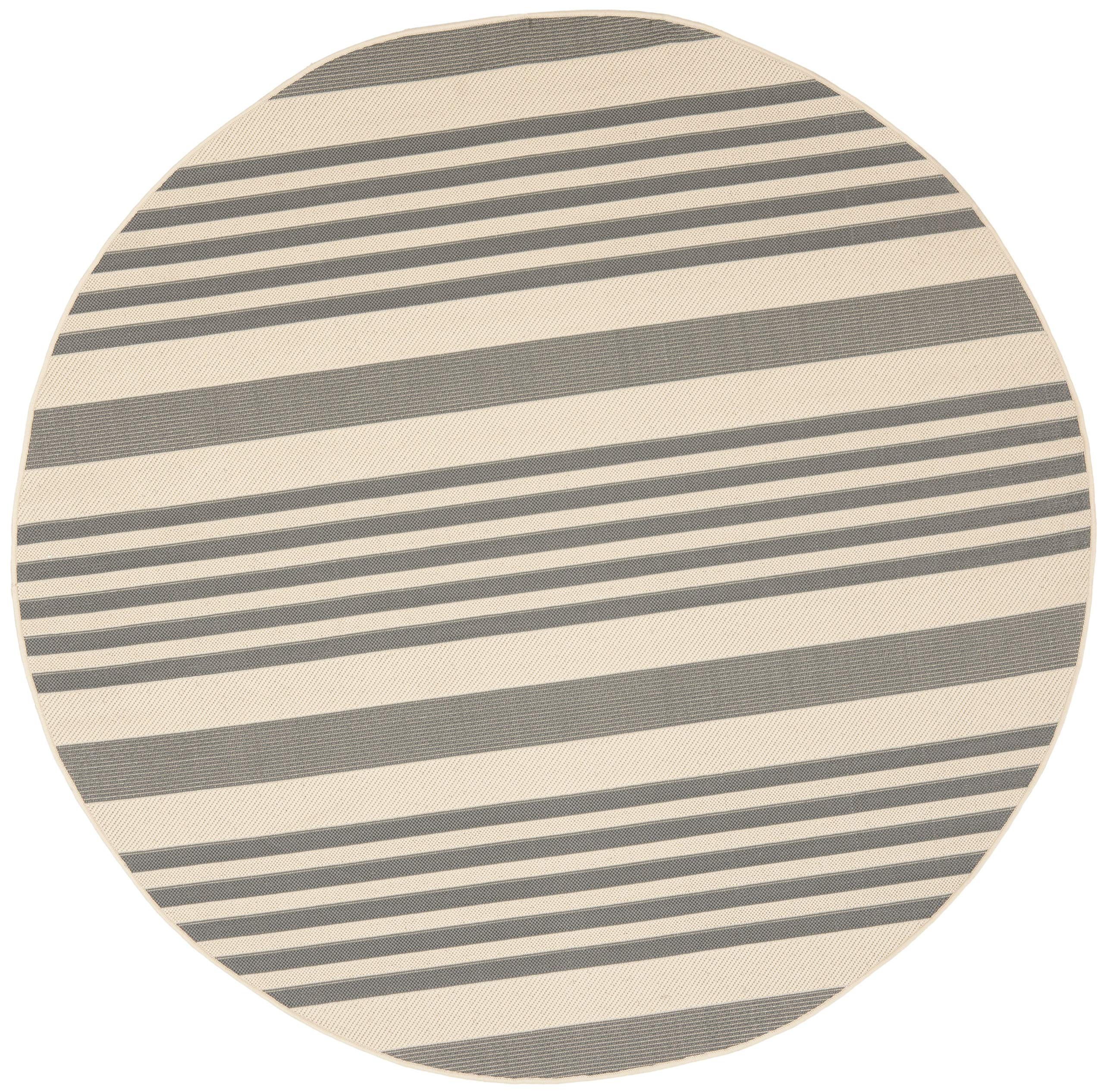 SAFAVIEH Courtyard Collection Area Rug - 6'7'' Round, Grey & Bone, Stripe Design, Non-Shedding & Easy Care, Indoor/Outdoor & Was