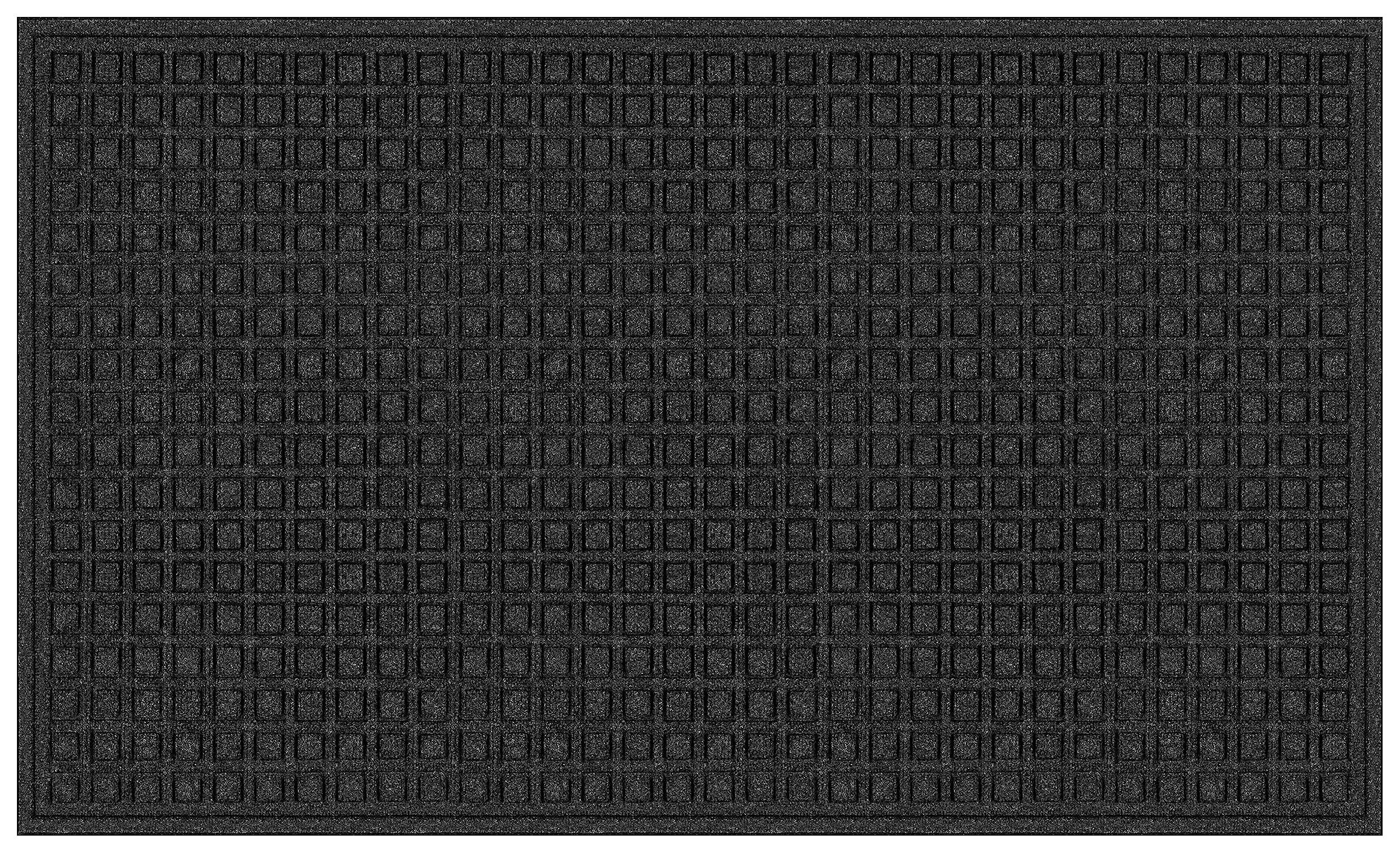 Apache Mills Textures Blocks 3' X 5' Non Slip Weather And Stain Resistant Entrance Door Mat, Onyx