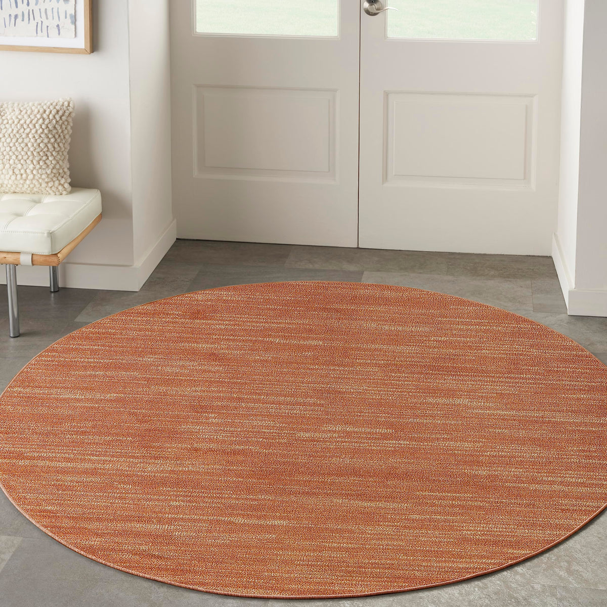 Nourison Essentials Indoor/Outdoor Rust 6' X Round Area Rug, Easy Cleaning, Non Shedding, Bed Room, Living Room, Dining Room, Backyard, Deck, Patio (6 Round)