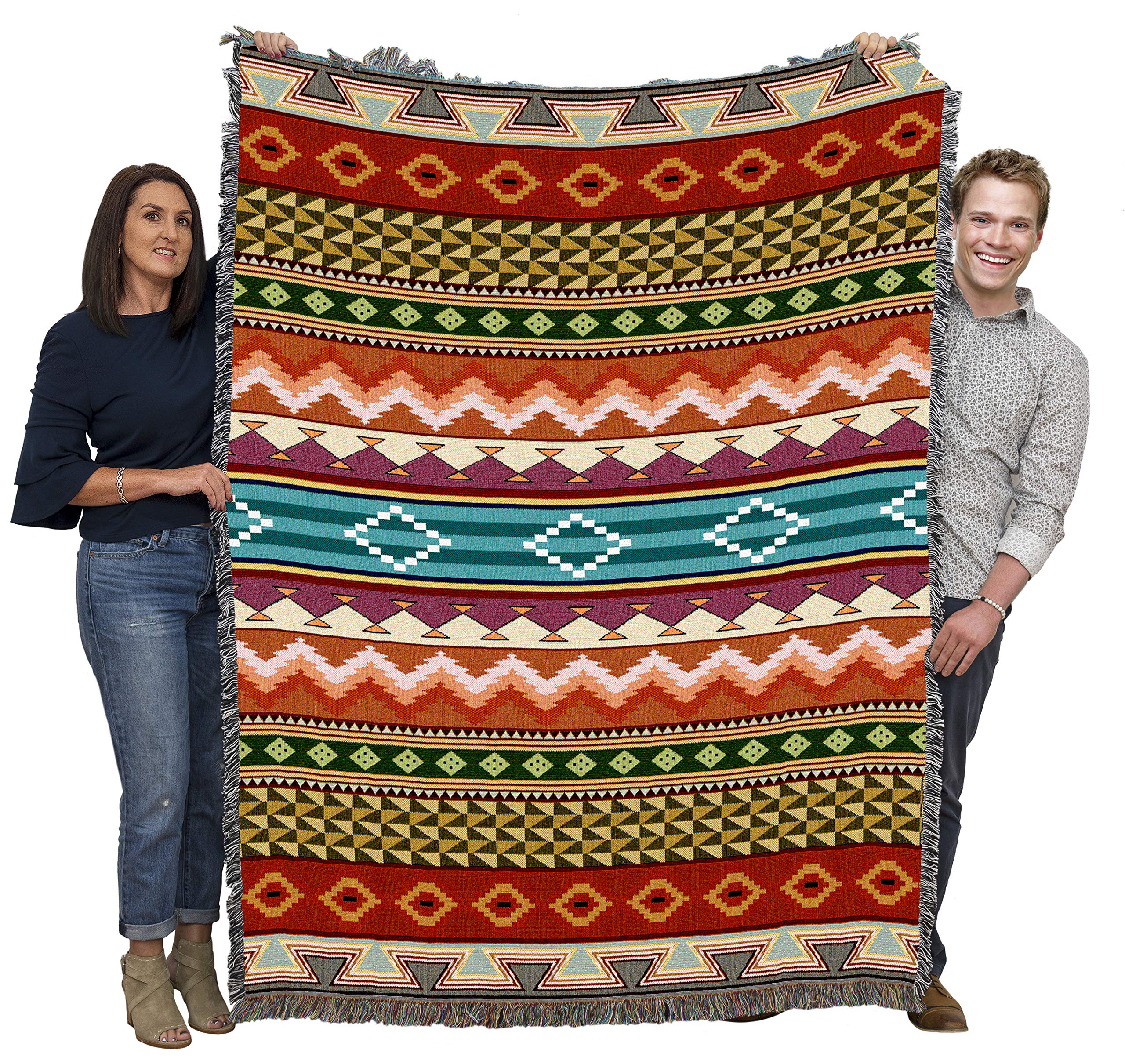 Pure Country Weavers Stripe Blanket - Southwest Native American Inspired - Gift Tapestry Throw Woven From Cotton - Made In The U