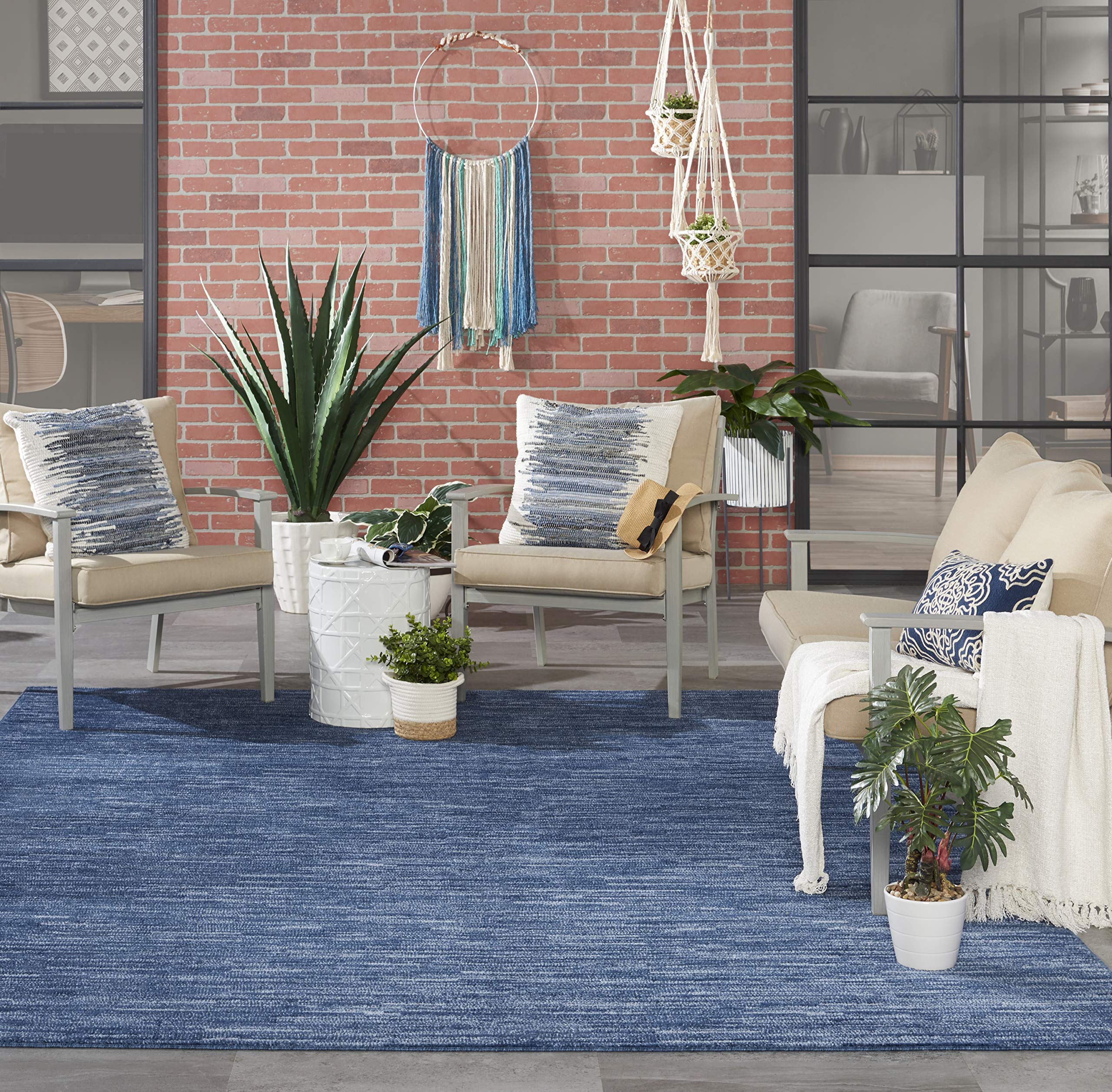 Nourison Essentials Indoor/Outdoor Navy Blue 8' X 10' Area Rug, Easy -Cleaning, Non Shedding, Bed Room, Living Room, Dining Room, Backyard, Deck, Patio (8X10)