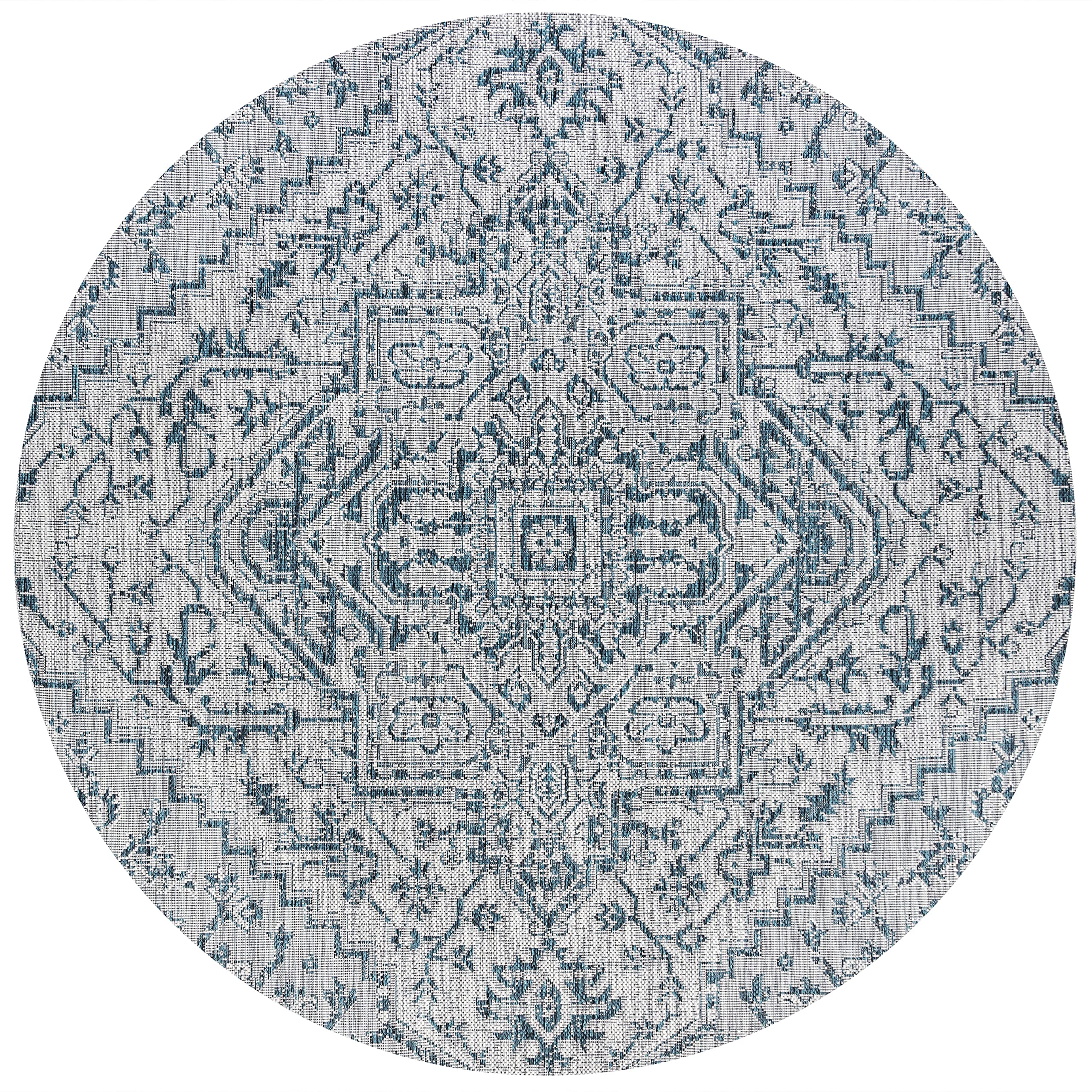 Jonathan Y Smb105C-5R Estrella Bohemian Medallion Textured Weave Indoor Outdoor Area-Rug Coastal Bohemian Rustic Glam Easy-Cleaning Bedroom Kitchen Backyard Patio Non Shedding, 5' Round, Teal/Gray