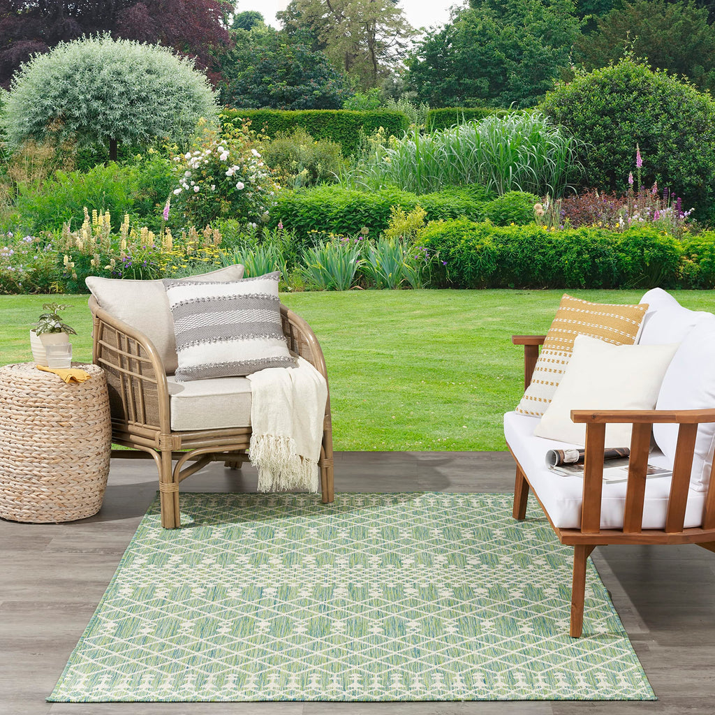 Nourison Positano Indoor/Outdoor Blue Green 7' X 10' Area Rug, Easy Cleaning, Non Shedding, Bed Room, Living Room, Dining Room, Deck, Backyard, Patio (7X10)
