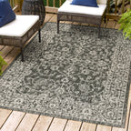 Jonathan Y Smb103C-8 Palazzo Vine And Border Textured Weave Indoor Outdoor Area Rug Coastal Bohemian Rustic Glam Easy Cleaning Bedroom Kitchen Backyard Patio Non Shedding, 8 X 10, Black/Gray