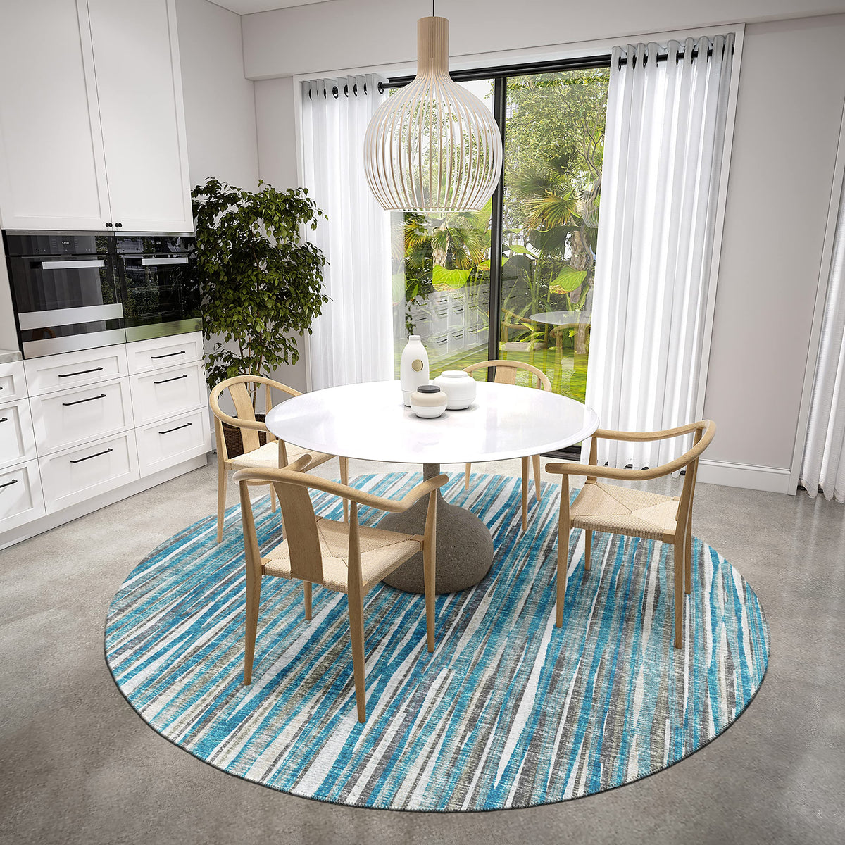 Addison Rugs Waverly 8' X 8' Awa31 Blue Indoor Outdoor Round Rug, Easy Clean, Machine Washable, Non Shedding, Bedroom, Living Room, Dining Room, Kitchen, Patio Rug
