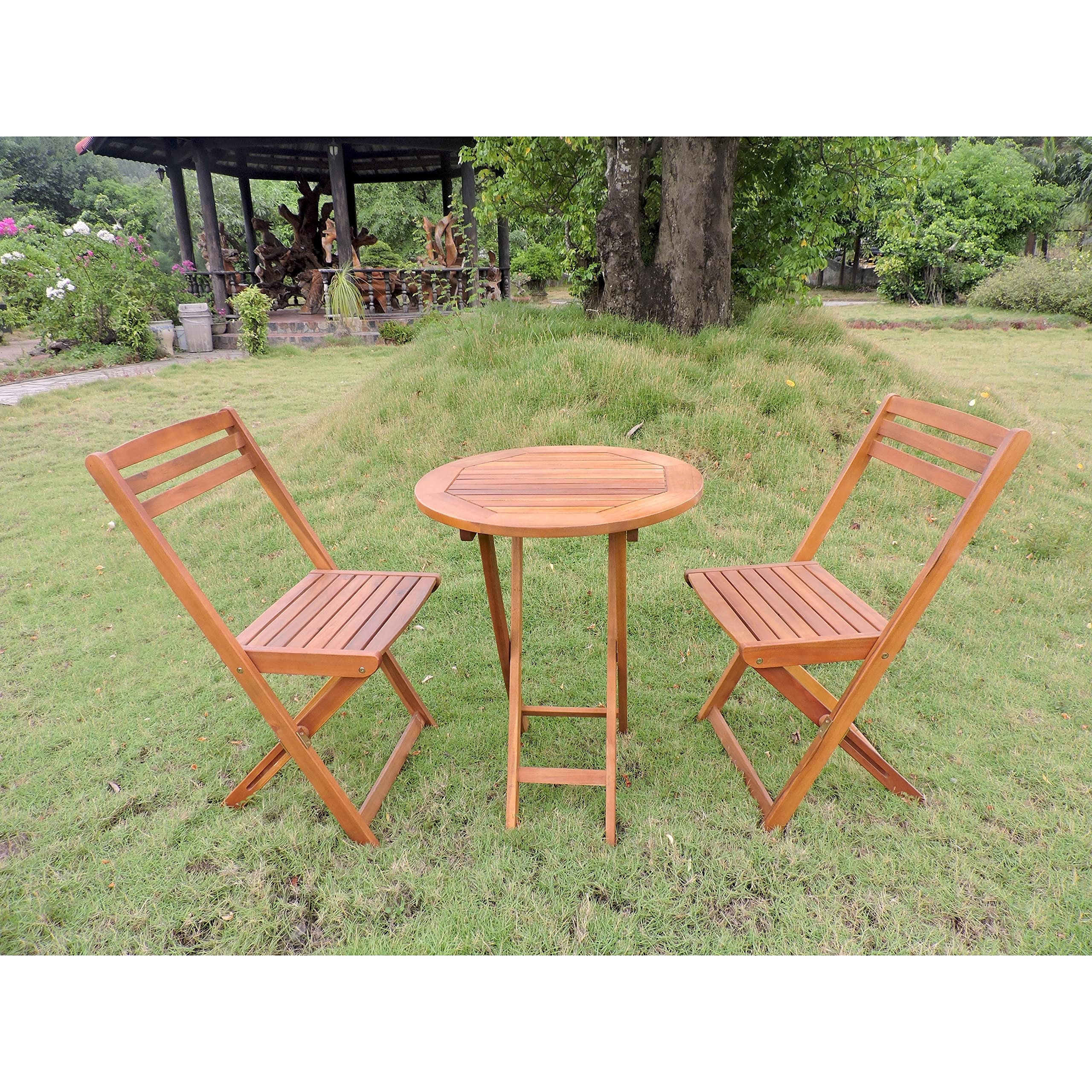 International Caravan Royal Fiji Acacia 3-Piece Folding Bistro Set Rustic Brown