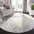 SAFAVIEH Madison Collection Area Rug - 53 Round, Ivory & Blue, Glam Ogee Trellis Distressed Design, Non-Shedding & Easy Care, I