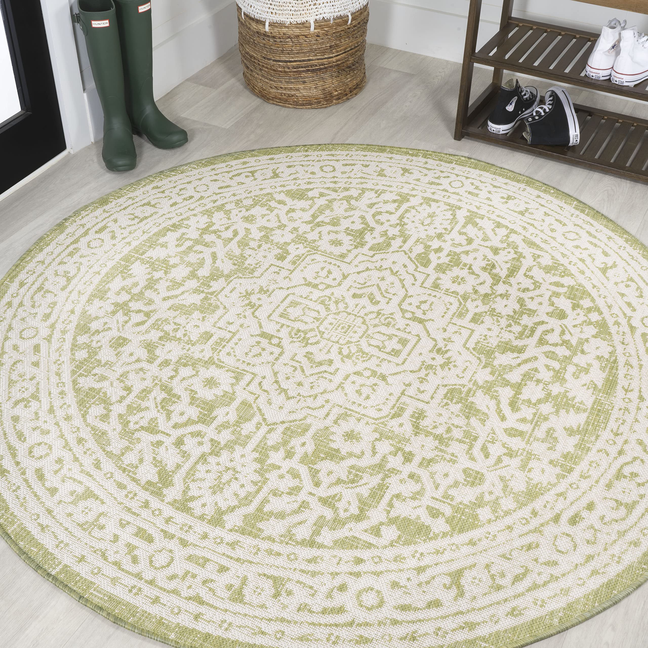 Jonathan Y Smb101E-5R Sinjuri Medallion Textured Weave Indoor Outdoor Area-Rug, Bohemian Coastal Traditional Easy-Cleaning,Bedro