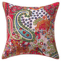 Stylo Culture Decorative Cotton Cushion Cover For Bed 16X16 Inch Kantha Embroidered Pink Drawing Room Decor Paisley Traditional
