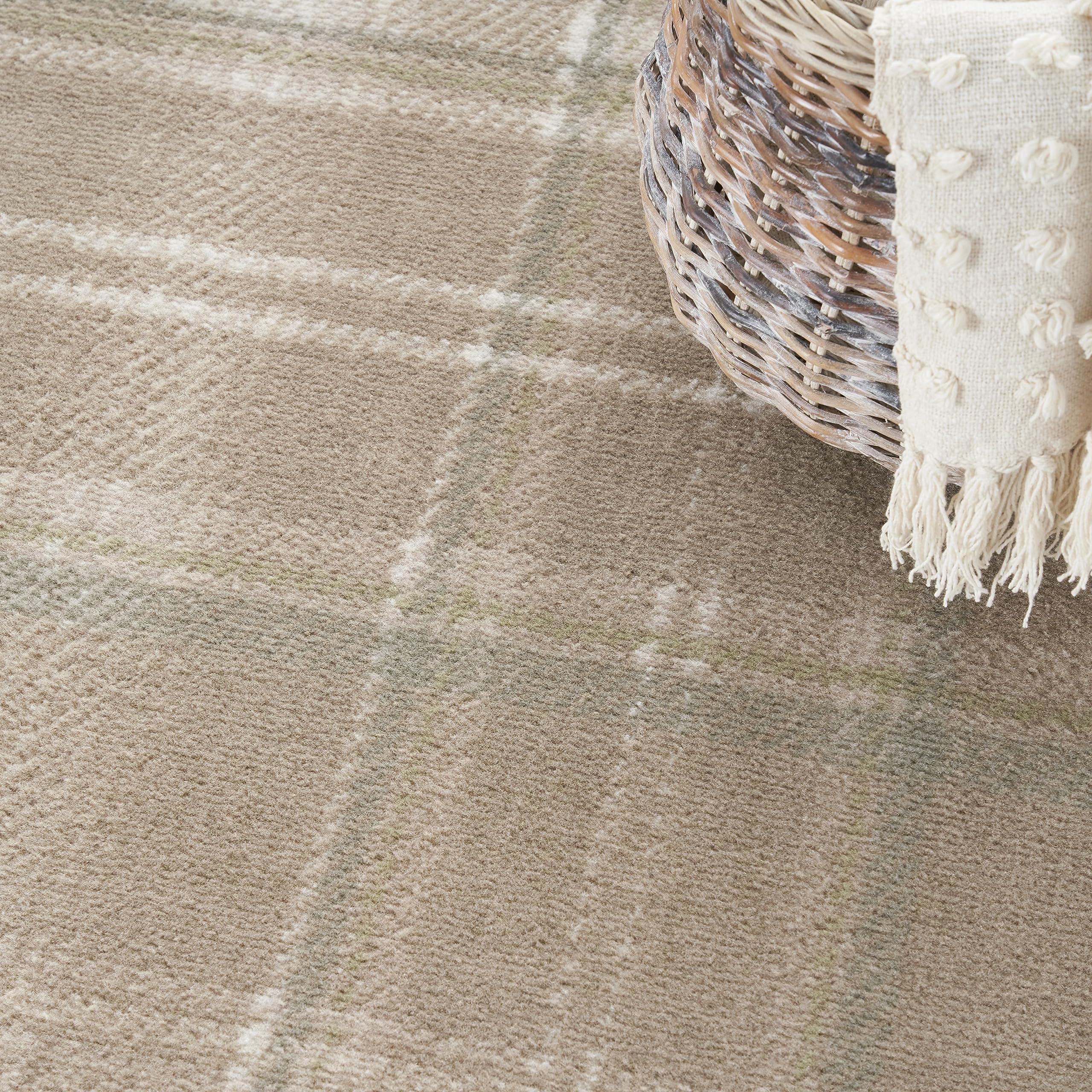 Nourison Grafix Plaid Taupe 5'3' X 7'3' Area Rug, Easy Cleaning, Non Shedding, Bed Room, Living Room, Dining Room, Kitchen (5X7)