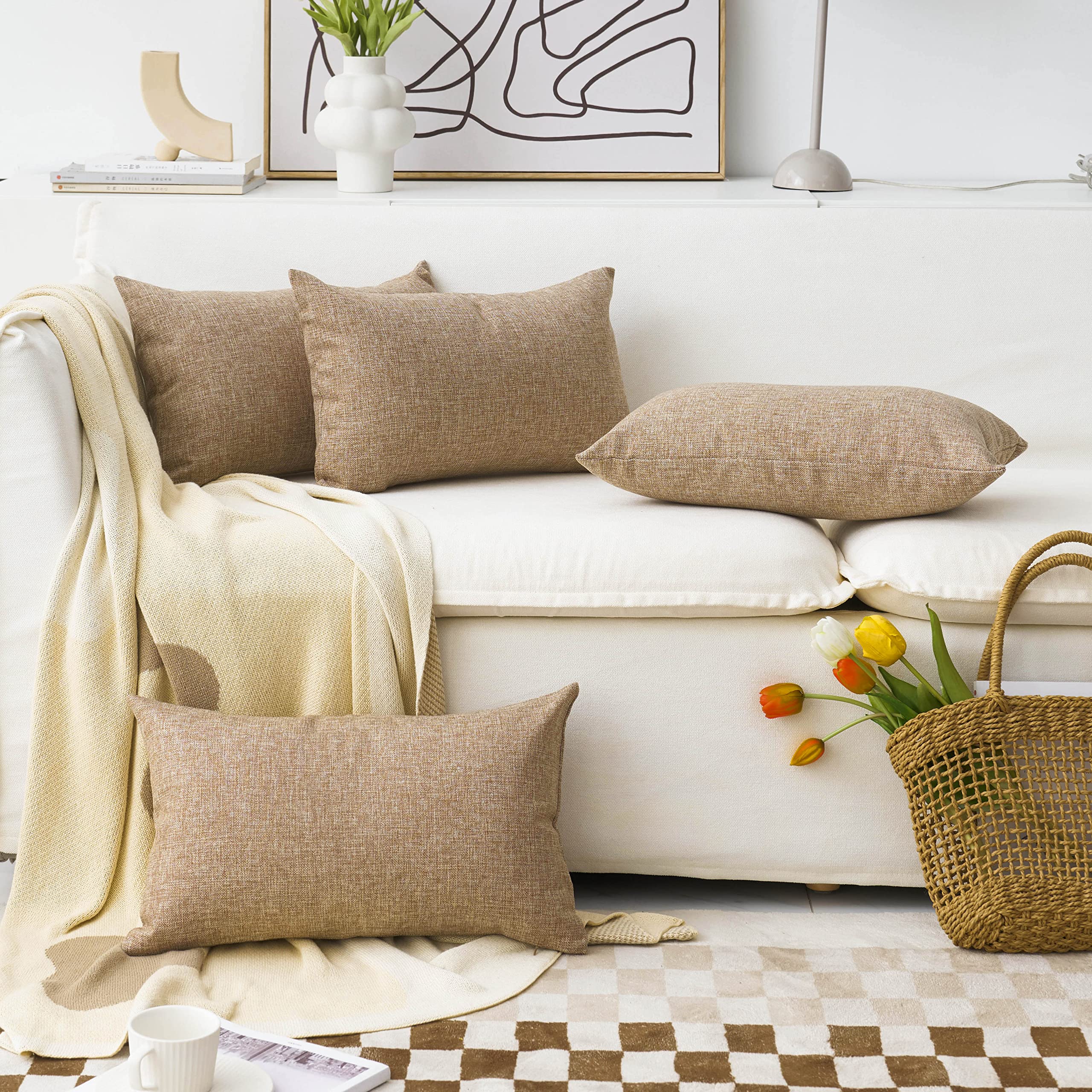 Home Brilliant Burlap Linen Pillow Covers Lumbar Oblong Cushion Cover Decorative 12x20 Throw Pillow Cover for Sofa, 30cm x 50cm,