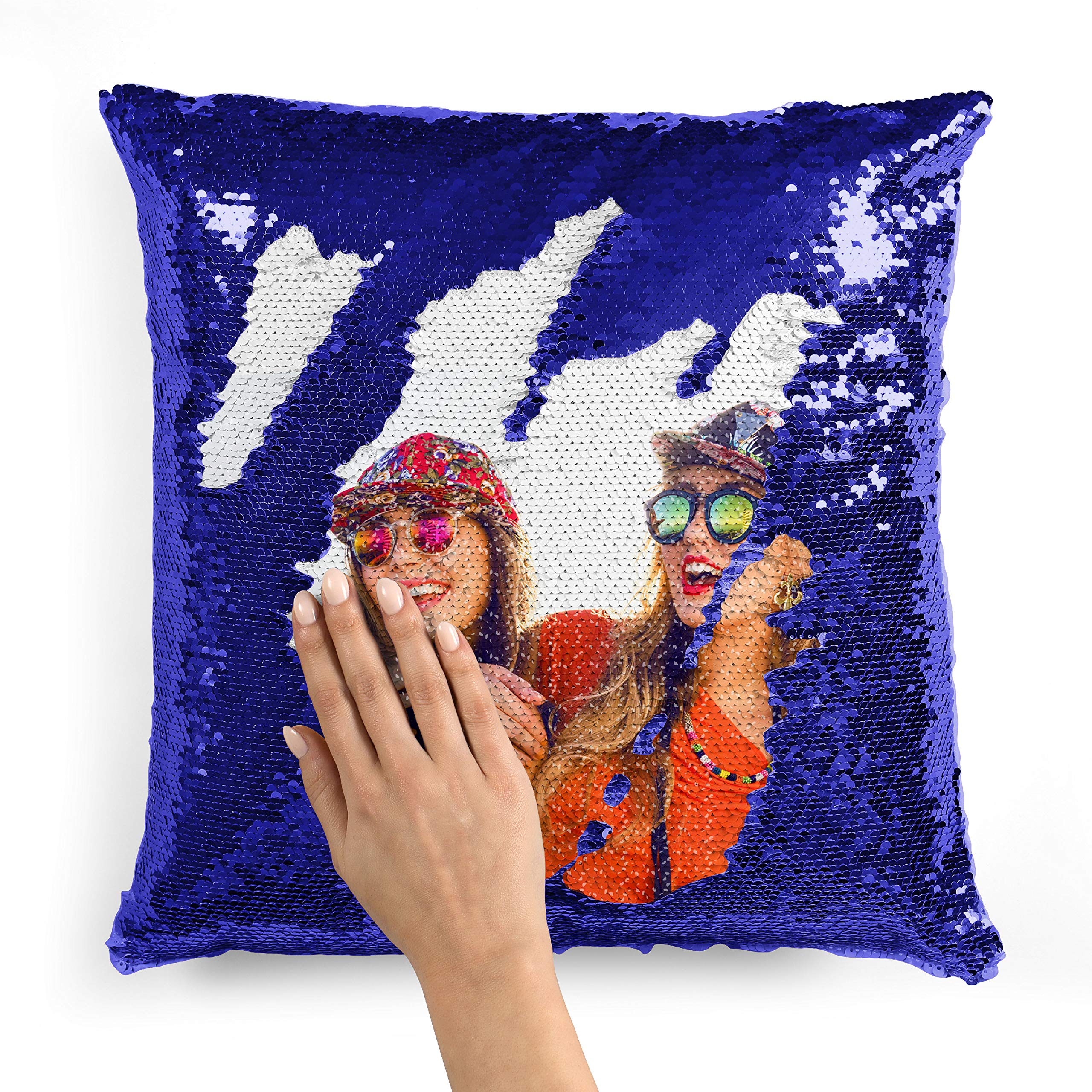 Custom Photo Sequin Pillow Cases | Blue Mermaid Cover W Any Picture | Magic Reversible Throw Pillowcase Decorative Cushion, Gift