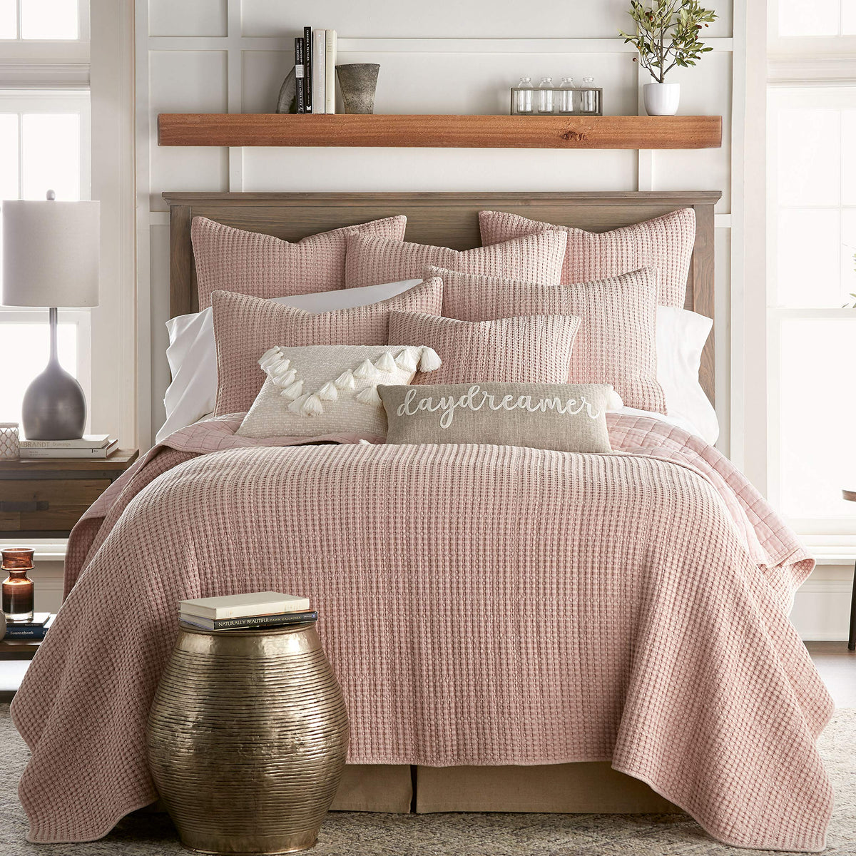 Levtex Home - Mills Waffle - Full/Queen Quilt Set - Blush Cotton Waffle - Quilt Size (88 X 92In.), Sham Size (26 X 20In.)