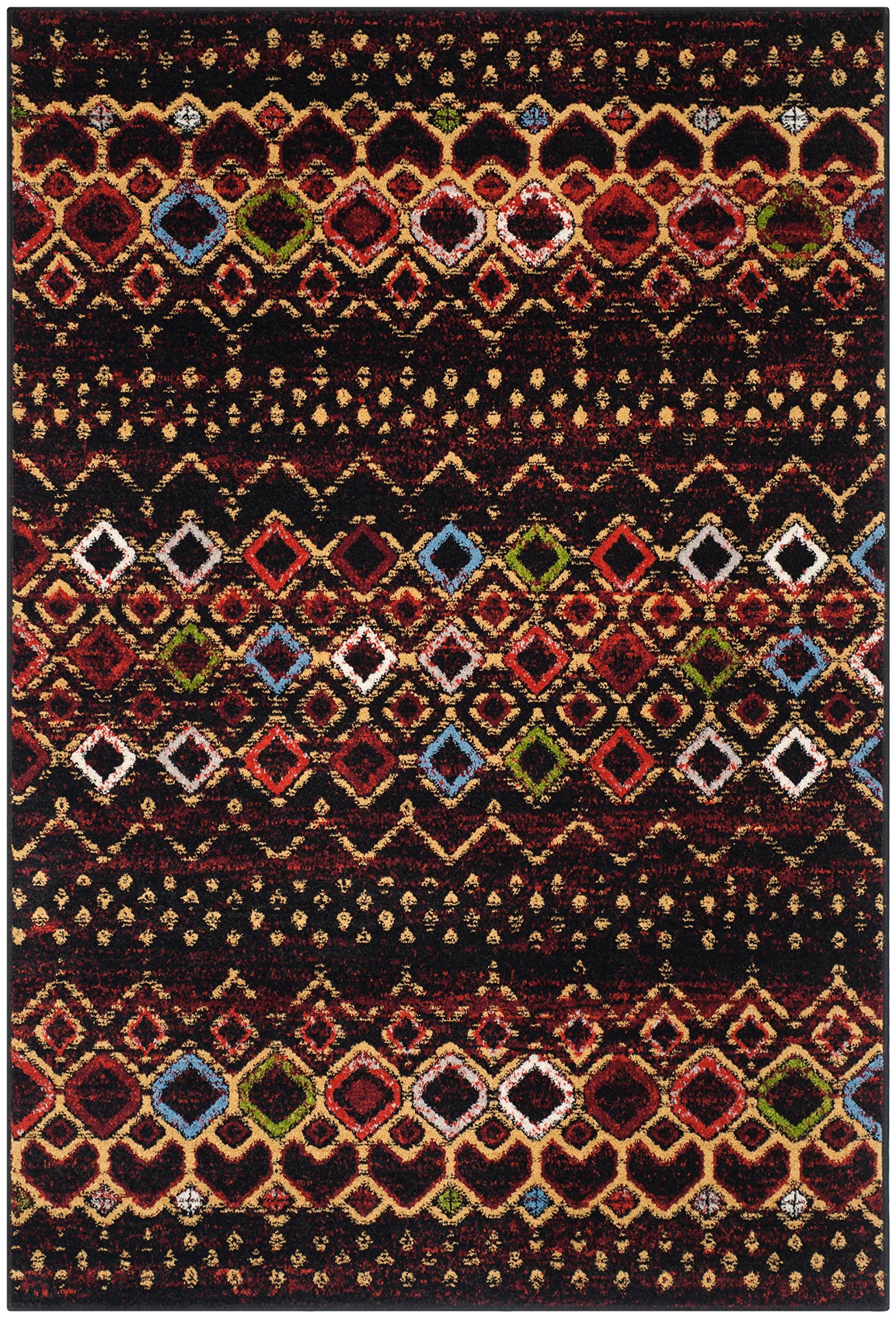Safavieh Amsterdam Collection Accent Rug - 4' X 6', Black & Multi, Moroccan Boho Design, Non-Shedding & Easy Care, Ideal For Hig