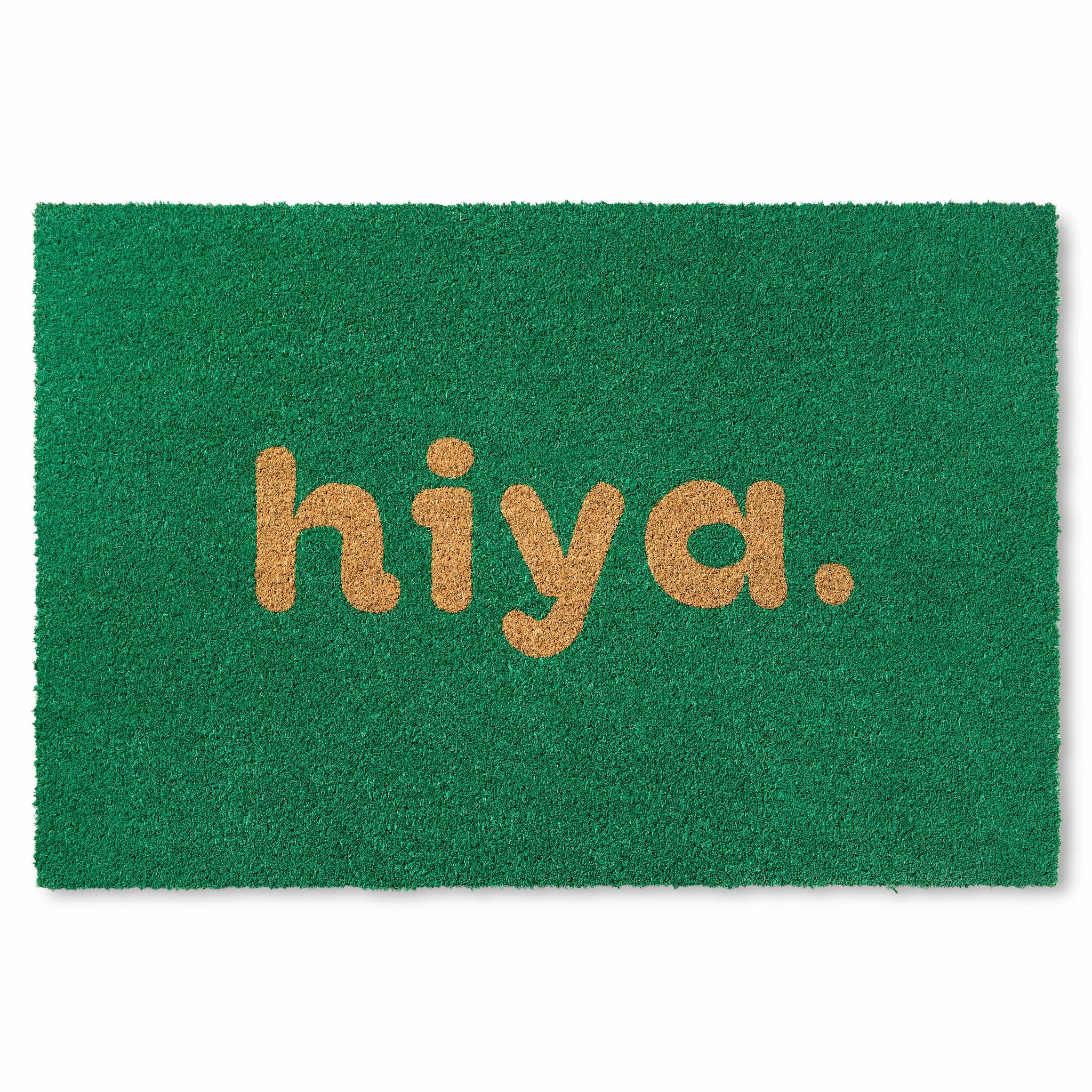 Town & Country Terra Hiya Painted Welcome Door Mat, Natural Coir, Heavyweight, Non-Slip Entryway Mat, Green, 24'X36'