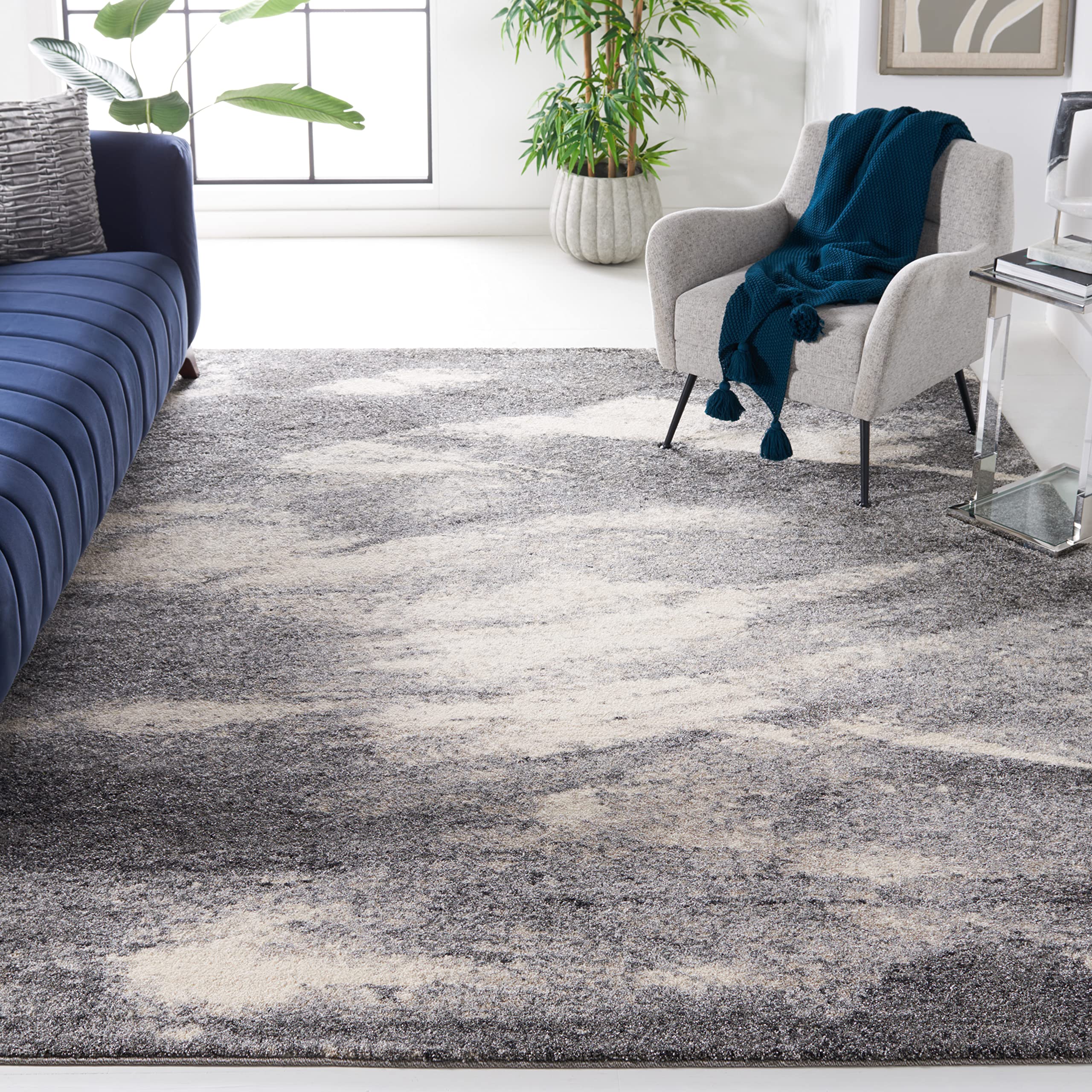 SAFAVIEH Retro Collection Area Rug - 9 x 12, Grey & Ivory, Modern Abstract Design, Non-Shedding & Easy Care, Ideal for High Tr