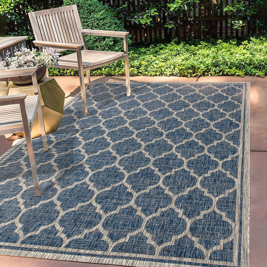 Jonathan Y Trebol Moroccan Trellis Textured Weave Indoor/Outdoor Navy/Gray 5 Ft. X 8 Ft. Area-Rug, Coastal,Easy-Cleaning,Hightraffic,Livingroom,Backyard, Non Shedding