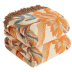 Boho Throw Blanket for Bed 90   x98   , 100% Cotton Woven Blanket for Couch Sofa, Ultra Soft 4-Layer Muslin Quilt with Floral Pr