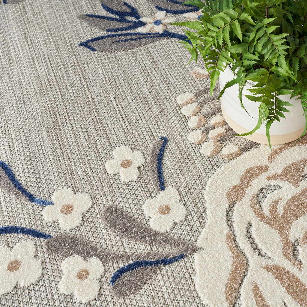 Nourison Aloha Indoor-Outdoor Modern Blue/Grey 9' X 12' Area Rug, Easy Cleaning, Non Shedding, Bed Room, Living Room, Dining Room, Kitchen (9X12)