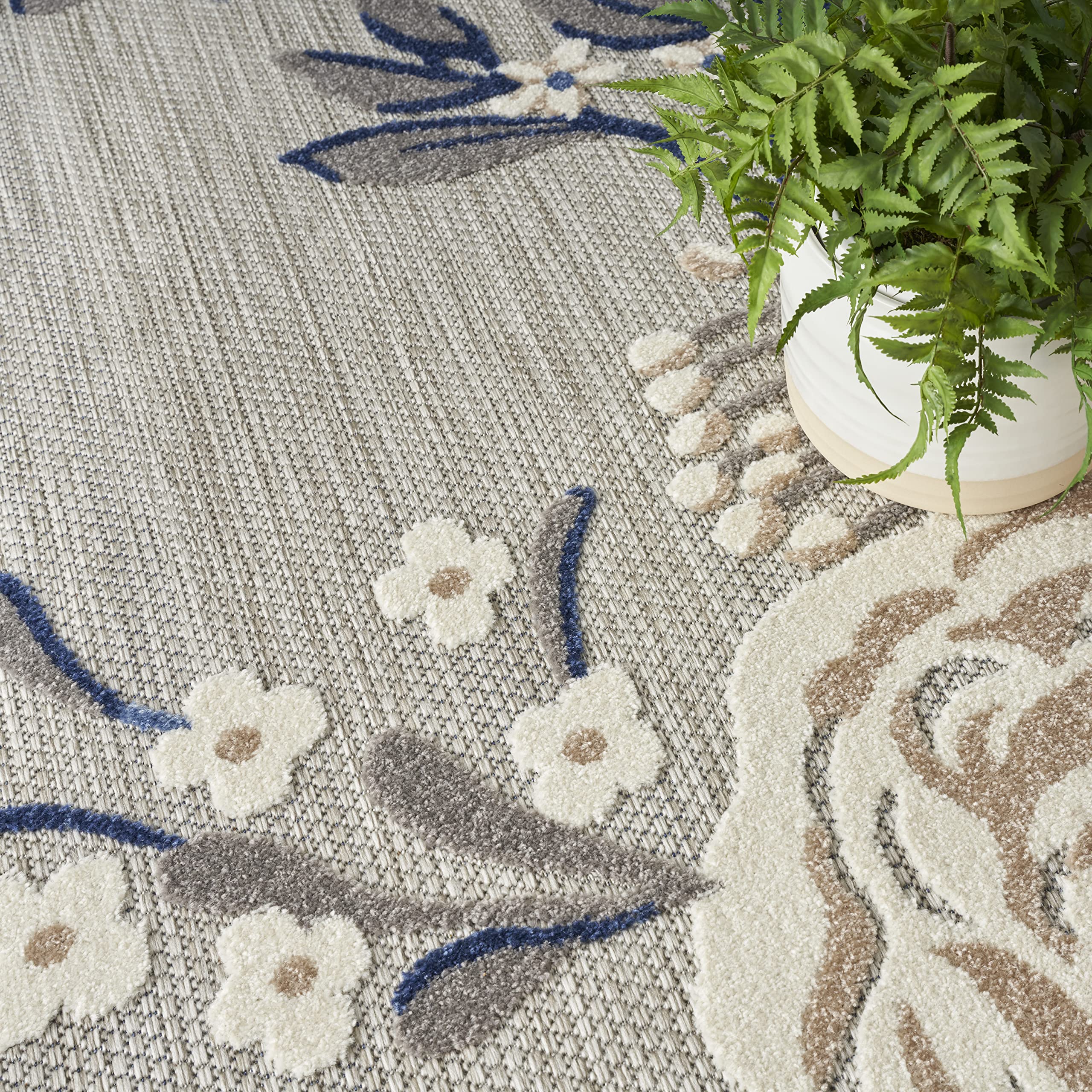 Nourison Aloha Indoor-Outdoor Modern Blue/Grey 9' X 12' Area Rug, Easy Cleaning, Non Shedding, Bed Room, Living Room, Dining Room, Kitchen (9X12)