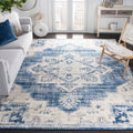 SAFAVIEH Brentwood Collection 4 x 6 Ivory / Navy BNT865A Medallion Distressed Non-Shedding Living Room Bedroom Accent Rug
