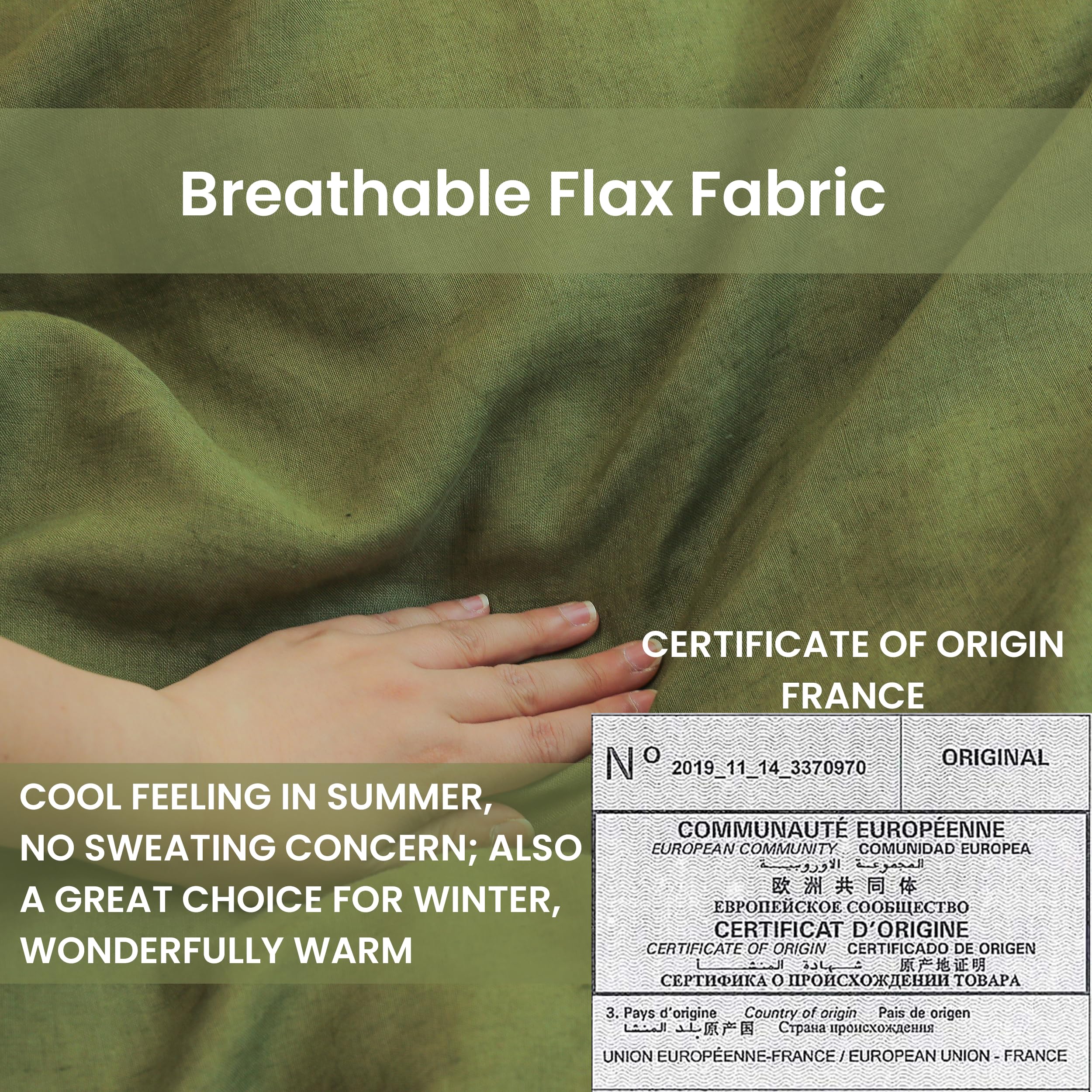 Simple&Opulence 100% Linen Duvet Cover Set With Embroidery Washed - 3 Pieces (1 Duvet Cover & 2 Pillow Shams) With Button Closure Soft Breathable Farmhouse - Olive, California King Size