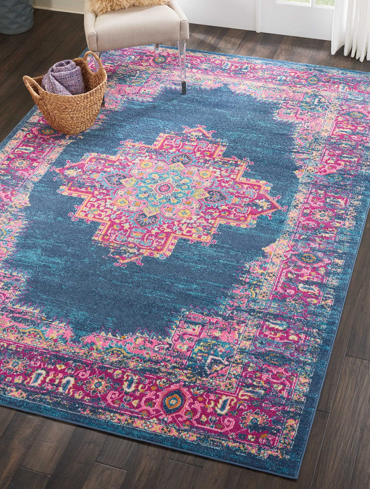 Nourison Passion Blue 6'7' X 9'6' Area Rug, Boho, Traditional, Easy Cleaning, Non Shedding, Bed Room, Living Room, Hallway, (7' X 10')