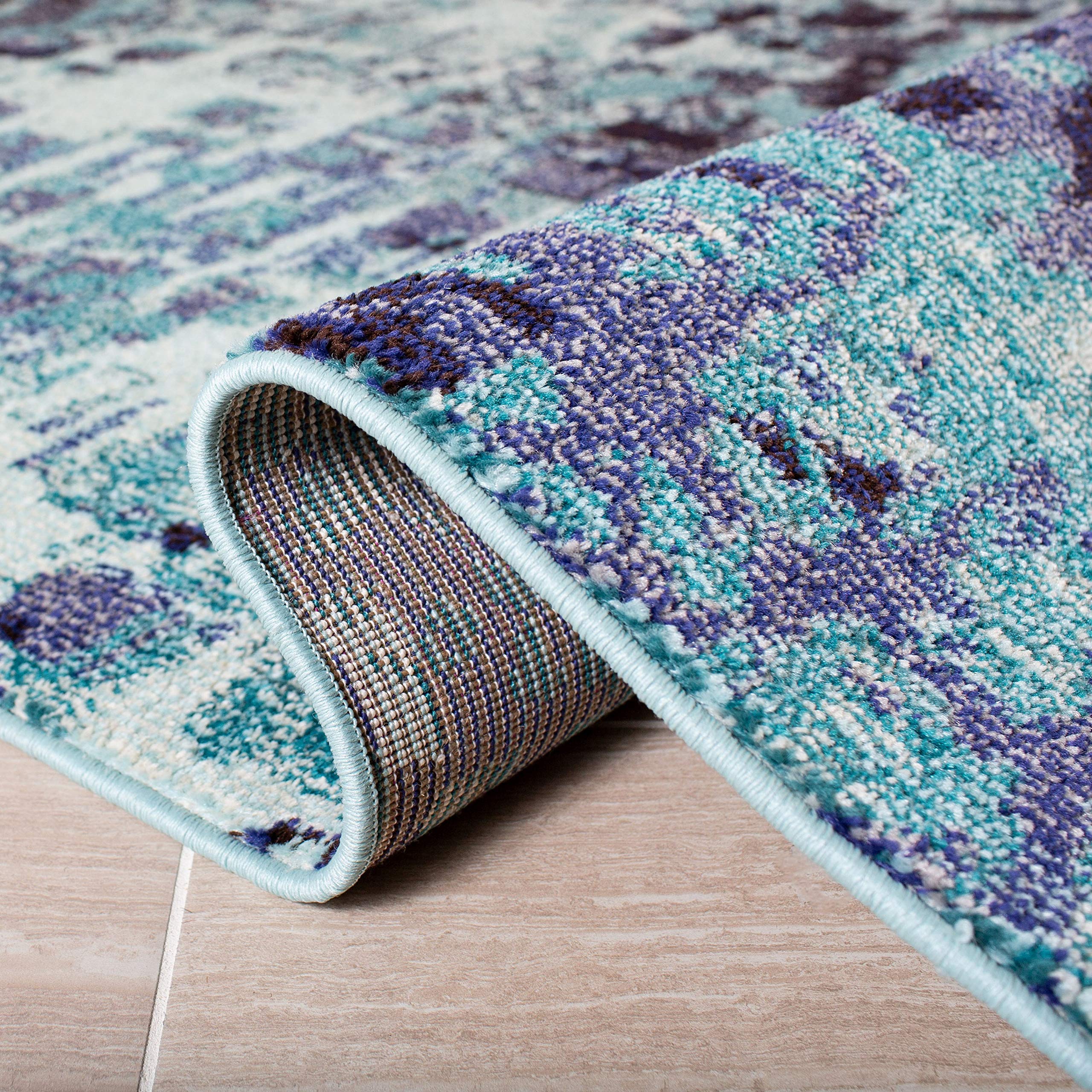 Safavieh Madison Collection Runner Rug - 2'2'' X 14', Turquoise & Navy, Boho Abstract Distressed Design, Non-Shedding & Easy Car