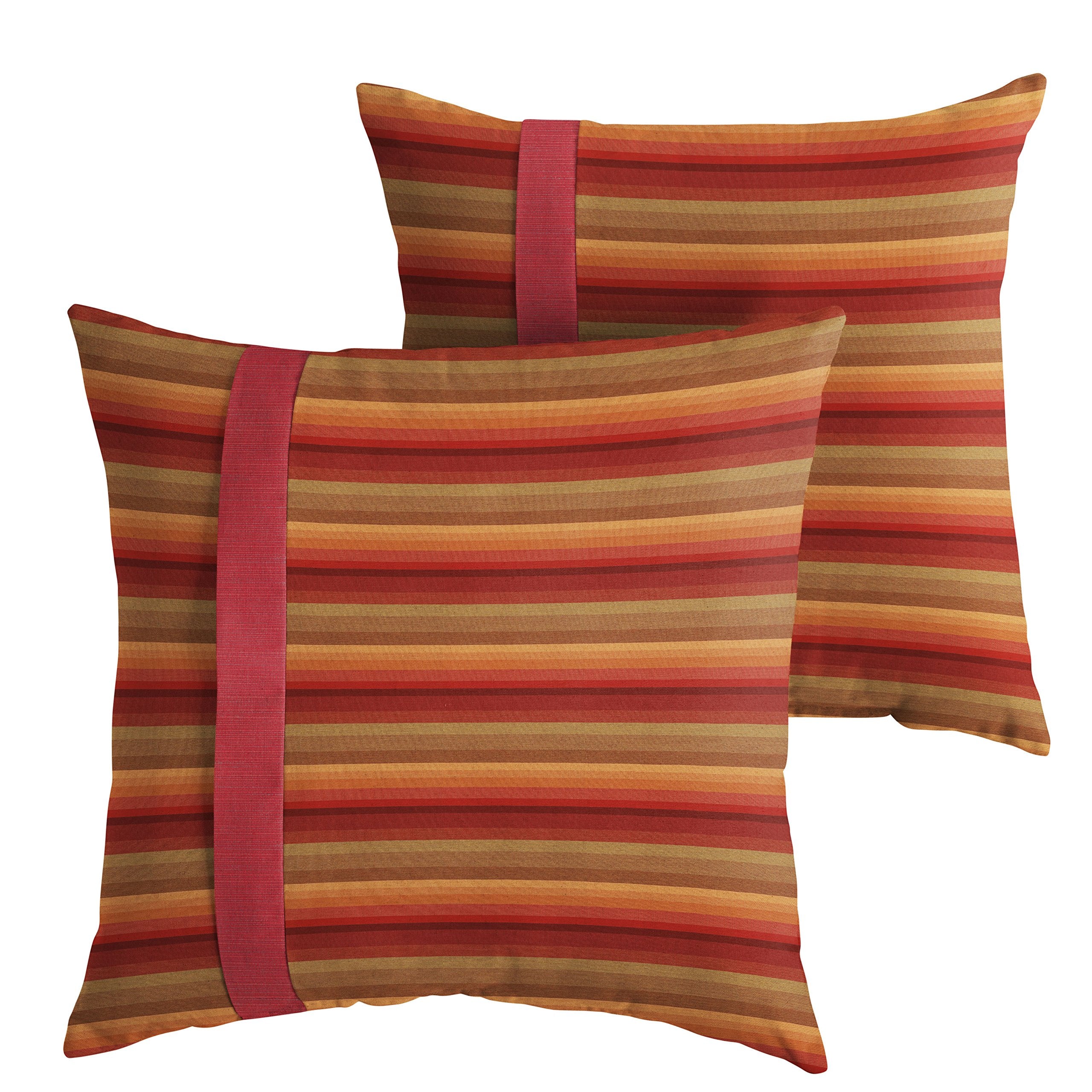 Sorra Home X Sunbrella - Indoor/Outdoor Square Pillows (Set Of 2), Sunset Red Stripes