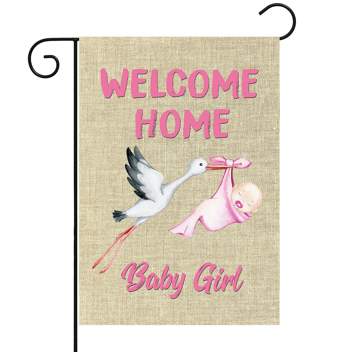 Watinc Welcome Home Baby Girl Garden Flag Burlap Baby Shower Girl Special Delivery Newborn Double Sided House Flag Holiday Farmh