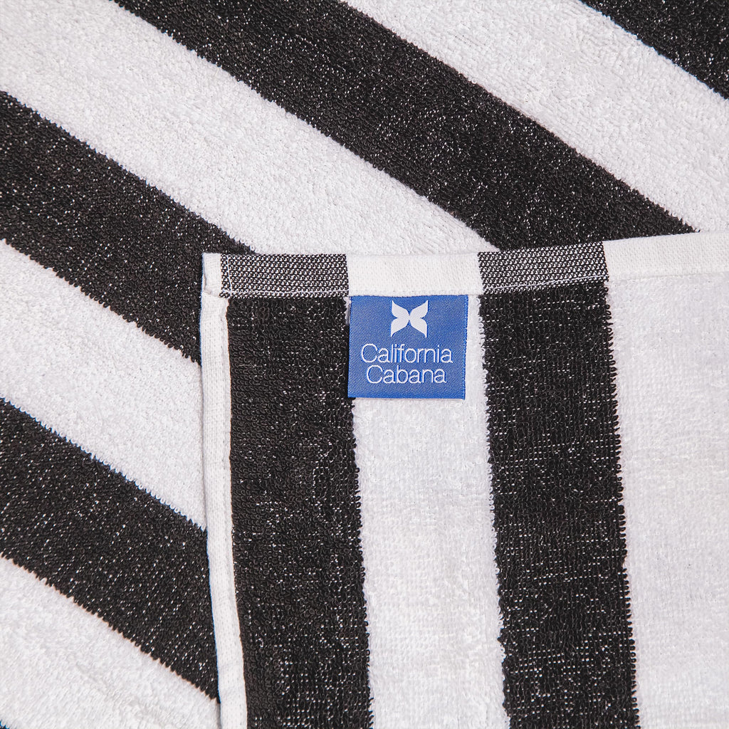 Arkwright California Chaise Lounge Cover - Pack Of 2 - Striped Soft Cotton Cabana Towel With Pocket Holder For Beach Pool Outdoor Chair, 30 X 85 In., Black