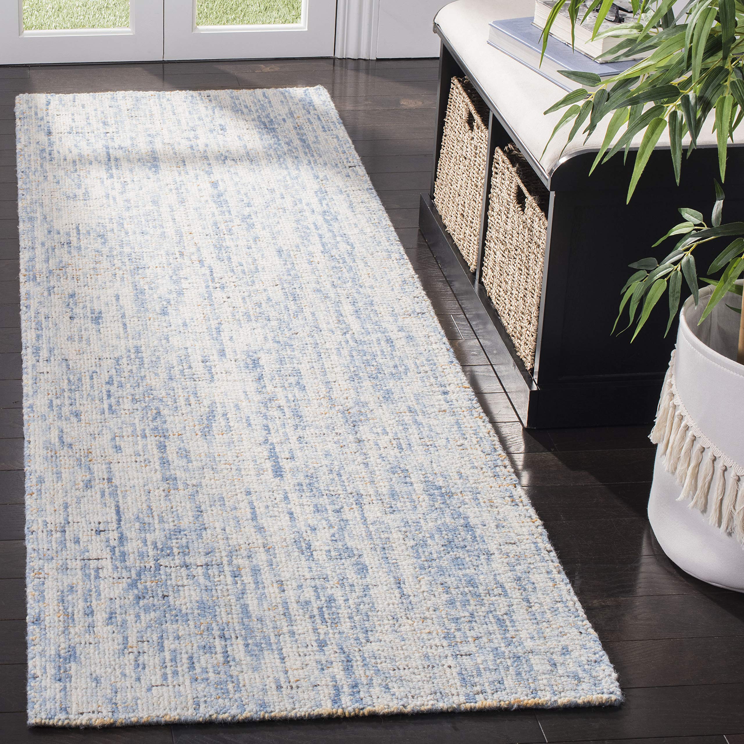 SAFAVIEH Abstract Collection Runner Rug - 2'3'' x 14', Dark Blue & Rust, Handmade Wool, Ideal for High Traffic Areas in Living R