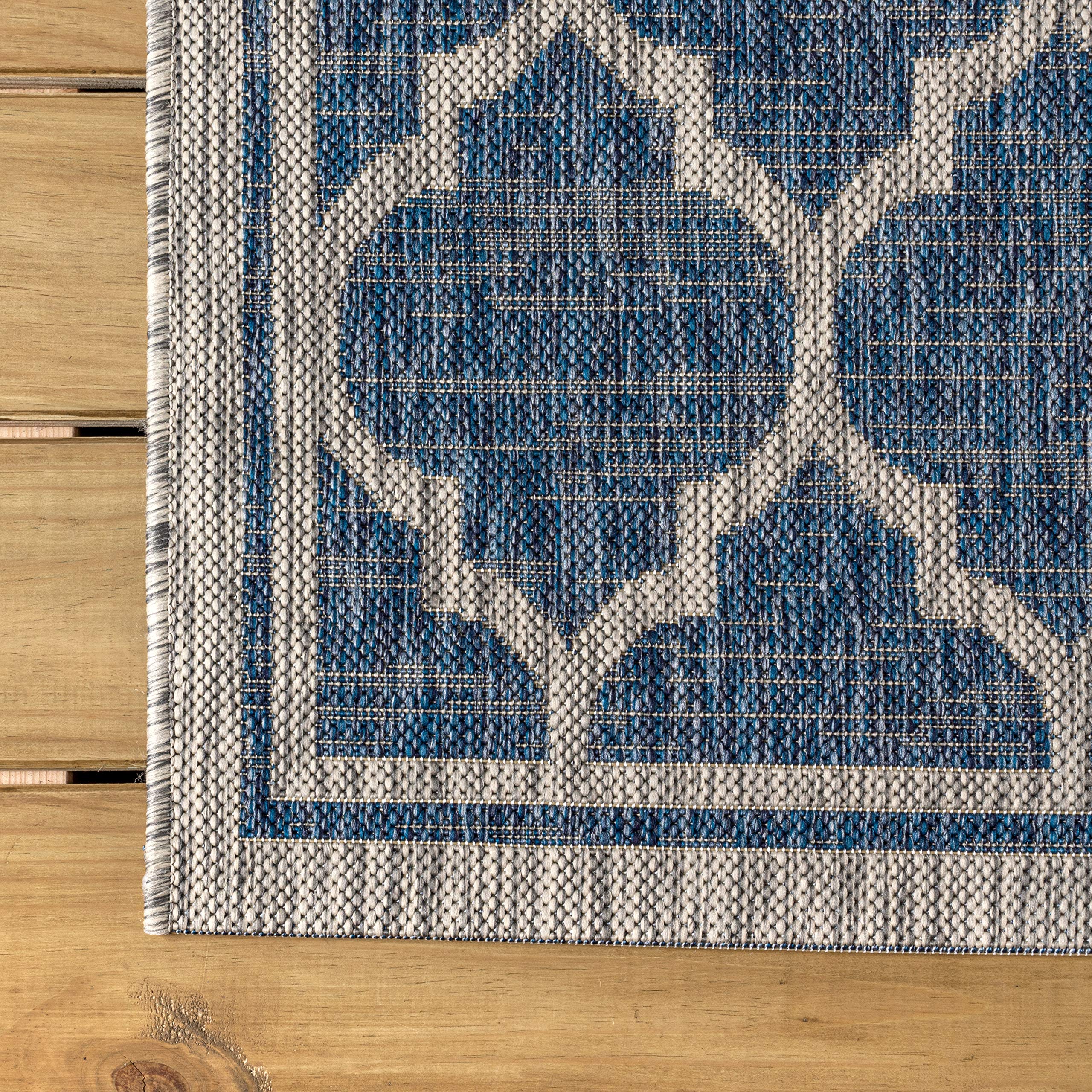Jonathan Y Smb109D-4 Trebol Moroccan Trellis Textured Weave Indoor Outdoor Area-Rug Bohemian Modern Easy-Cleaning Bedroom Kitchen Backyard Patio Non Shedding, 4 X 6, Navy/Gray