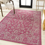 Jonathan Y Smb100G-9 Tela Bohemian Textured Weave Floral Indoor Outdoor Area Rug, Coastal,Traditional,Transitional Easy Clean,Bedroom,Kitchen,Backyard,Patio, Non-Shed, Fuchsia/Light Gray, 9 X 12