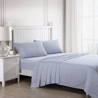 Laura Ashley Home Queen Sheet Set, Soft Sateen Cotton Bedding Set - Sleek, Smooth, & Breathable, Rosemarie Blue