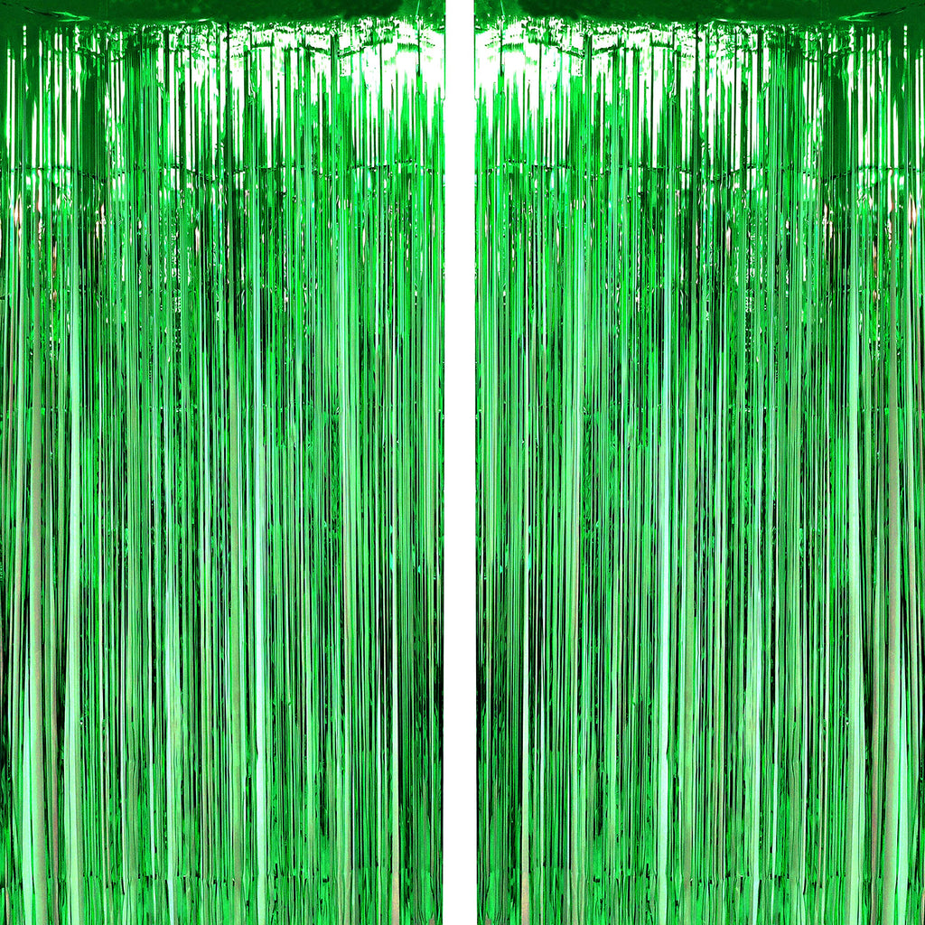 Green Tinsel Foil Fringe Curtains Tropical Jungle Safari Hawaiian Baby Shower Birthday Photo Backdrops Wedding Party Decor Photo