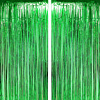Green Tinsel Foil Fringe Curtains Tropical Jungle Safari Hawaiian Baby Shower Birthday Photo Backdrops Wedding Party Decor Photo