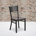 2 Pk. HERCULES Series Black Grid Back Metal Restaurant Chair - Walnut Wood Seat