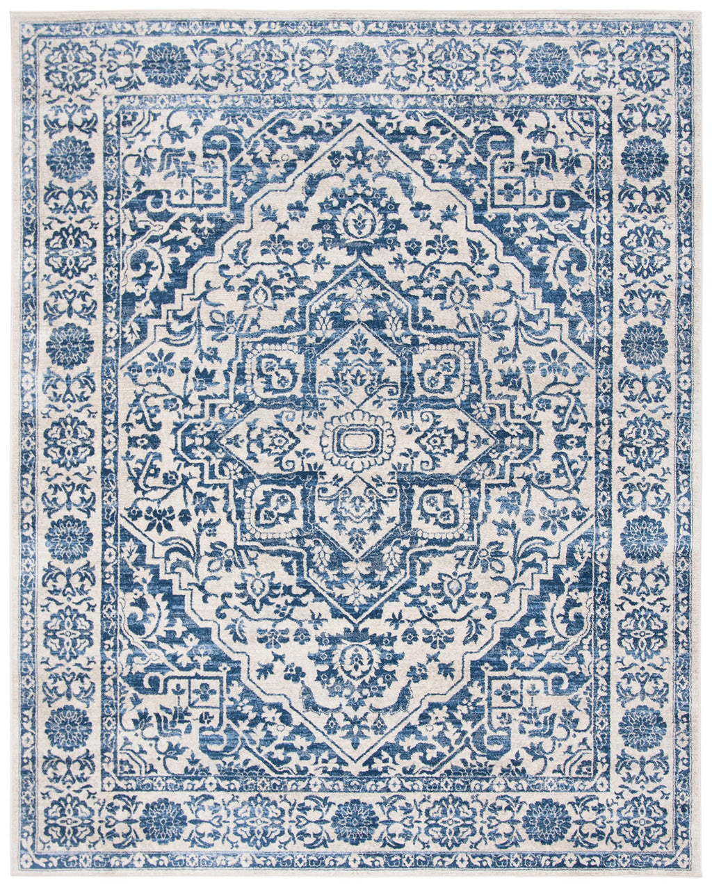 Safavieh Brentwood Collection Area Rug - 6' X 9', Navy & Light Grey, Medallion Distressed Design, Non-Shedding & Easy Care, Idea