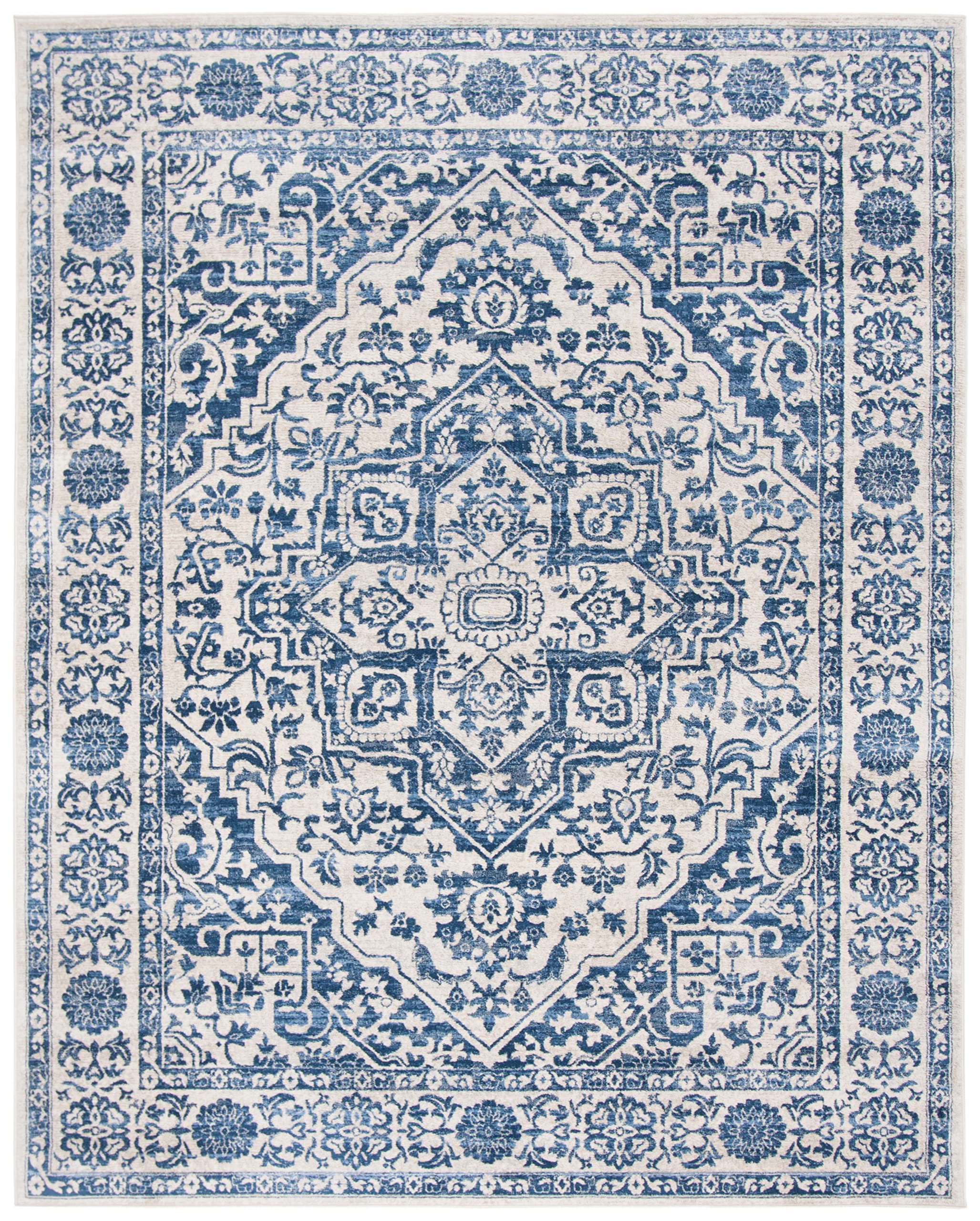Safavieh Brentwood Collection Area Rug - 6' X 9', Navy & Light Grey, Medallion Distressed Design, Non-Shedding & Easy Care, Idea
