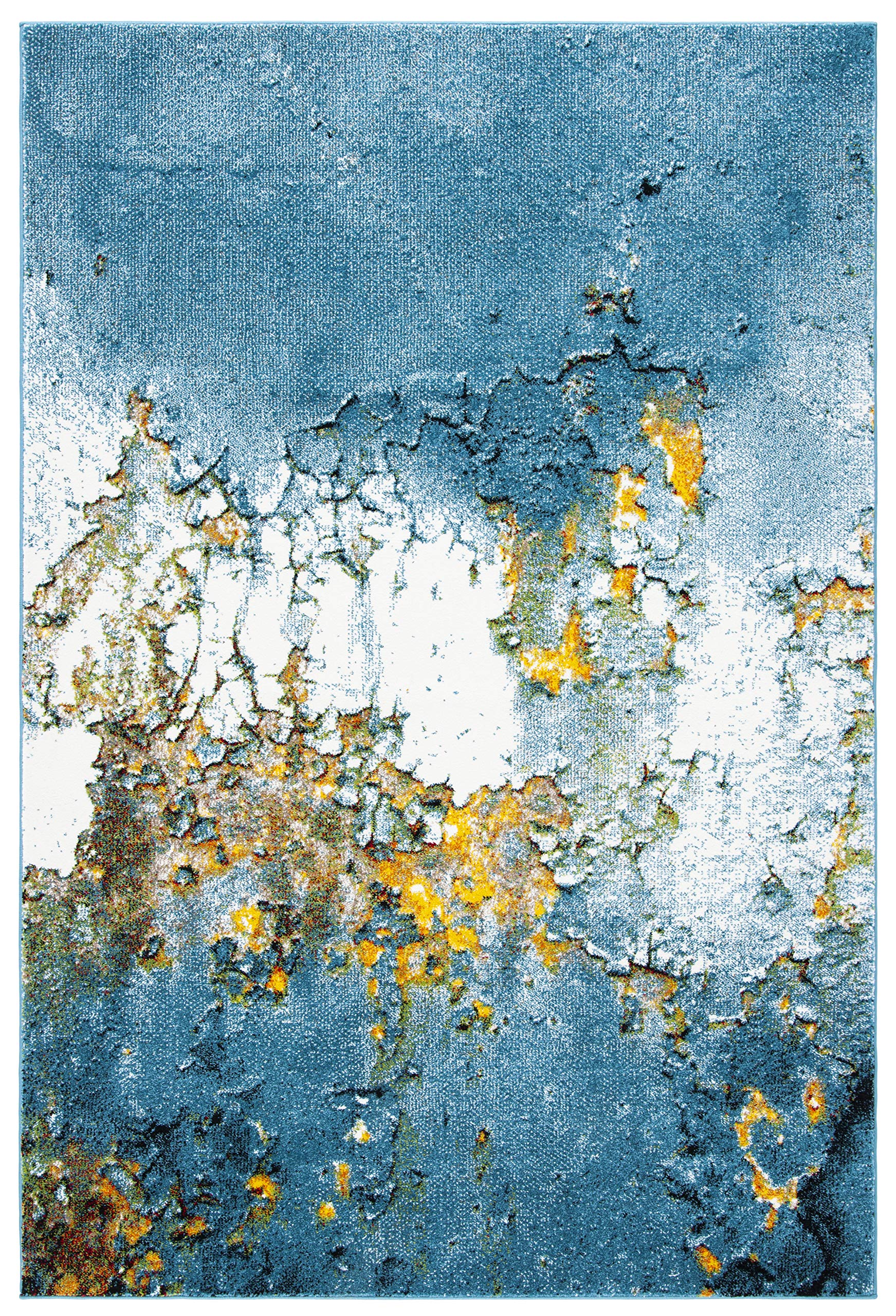SAFAVIEH Glacier Collection 23 x 4 Blue/Gold GLA125M Modern Abstract Non-Shedding Living Room Bedroom Accent Rug