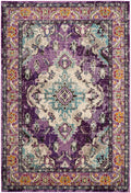 SAFAVIEH Monaco Collection Area Rug - 67 x 92, Violet & Light Blue, Boho Chic Medallion Distressed Design, Non-Shedding & Easy
