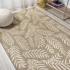 Jonathan Y Smb119A-3 Nevis Palm Frond Indoor Outdoor Area-Rug Coastal Floral Easy-Cleaning Bedroom Kitchen Backyard Patio Non Shedding, 3 X 5, Brown/Beige