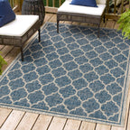 Jonathan Y Smb109D-4 Trebol Moroccan Trellis Textured Weave Indoor Outdoor Area-Rug Bohemian Modern Easy-Cleaning Bedroom Kitchen Backyard Patio Non Shedding, 4 X 6, Navy/Gray