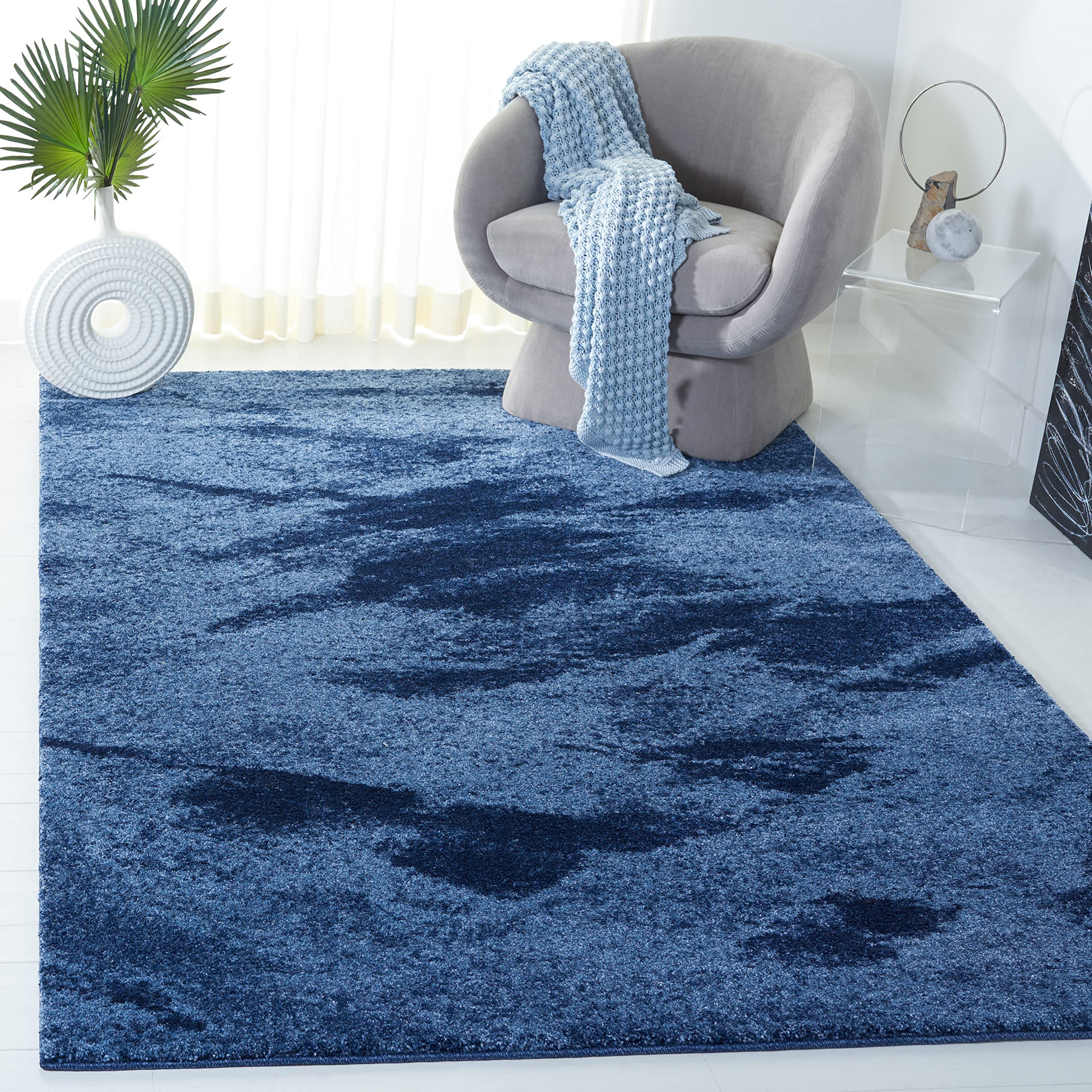 SAFAVIEH Retro Collection 4 Square Light Blue / Blue RET2891 Modern Abstract Non-Shedding Living Room Bedroom Accent Rug