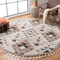 Safavieh Moroccan Tassel Shag Collection Area Rug - 12 Round, Ivory/Brown, Geometric Design, Plush 1.5 Inch Thick Ideal for Hig